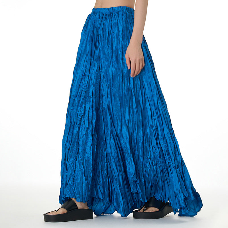 Unique Fold Solid Color Long Skirt