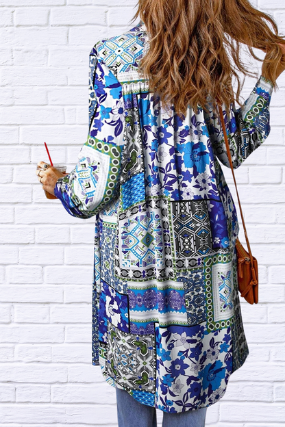 Printed Button Up Long Sleeve Top