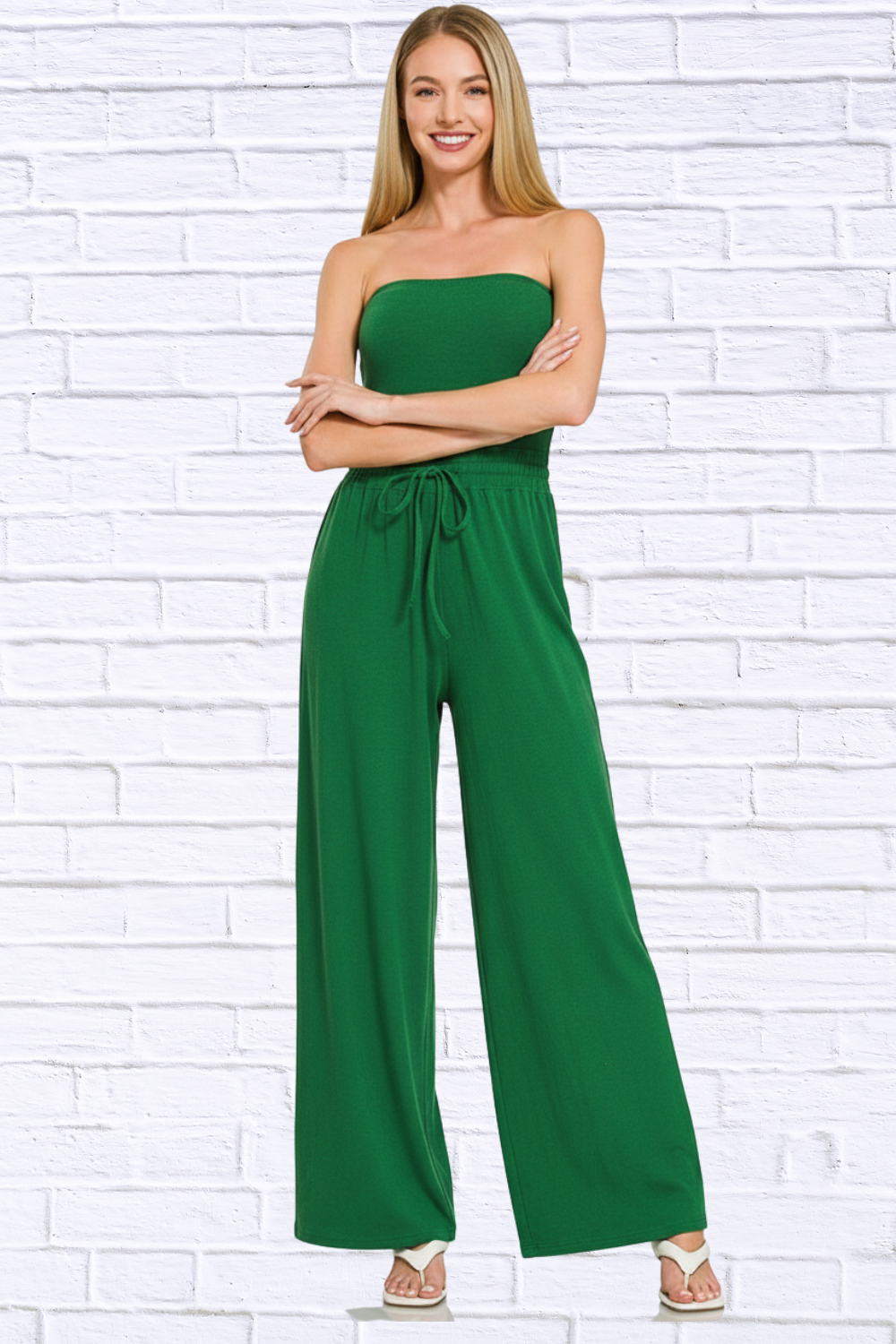 Tube Top Jumpsuit with Drawstring Waist