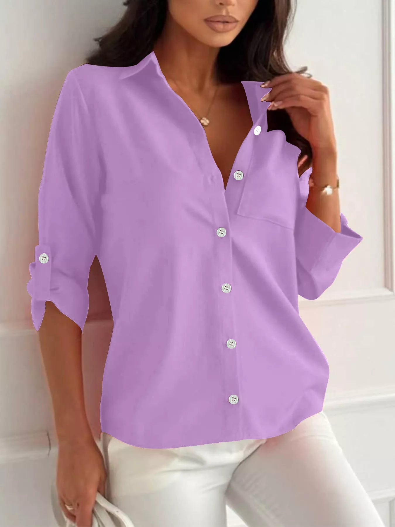 Button-Down Roll-Up Sleeve Shirt