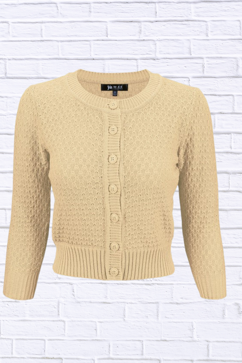 3/4 Sleeve Cute Pattern Cropped Cardigan Sweater