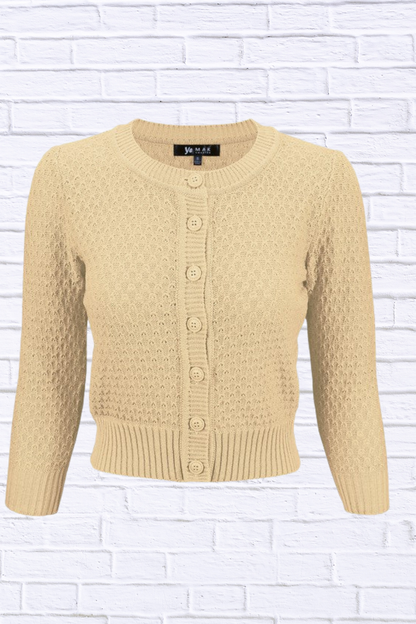 3/4 Sleeve Cute Pattern Cropped Cardigan Sweater