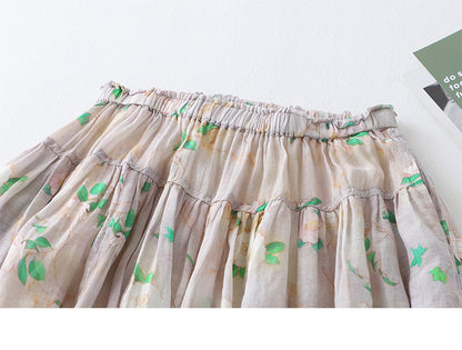 Elegant pleated large swing floral skirt