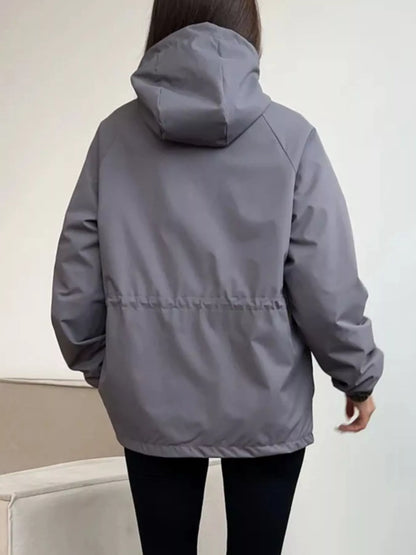 Drawstring Waist Hooded Windbreaker Outerwear