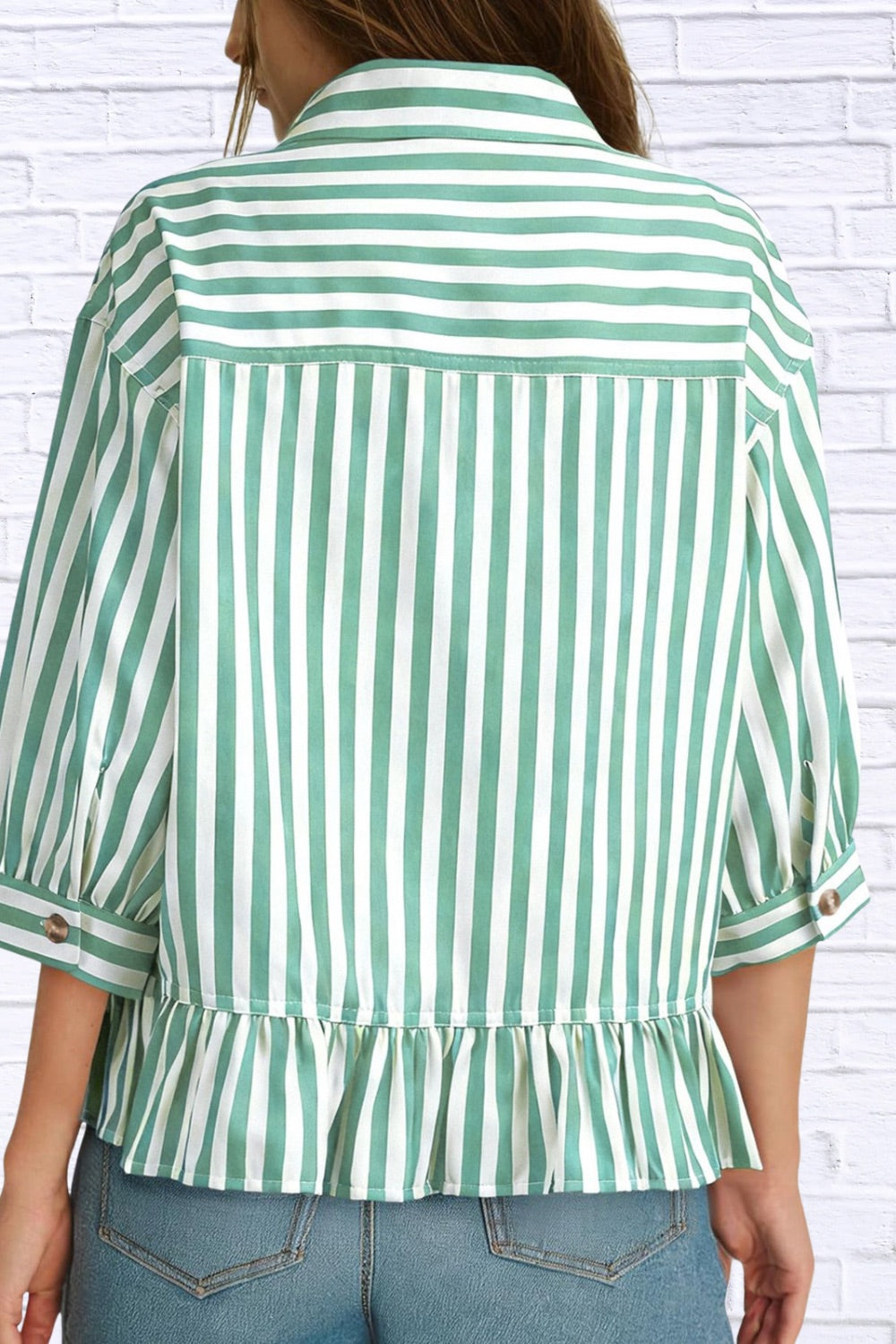 Striped Ruffle Hem Button-Down Shirt | Chic Women’s Top