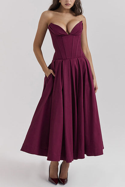 Rosiedress V Neck Strapless Corset Swing Maxi Dress