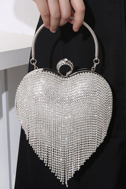 Rosiedress Luxury Heart Shape Rhinestones Tassel Evening Handbag