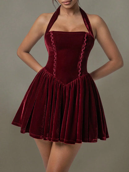 Kay's Velvet Halter Skater Dress