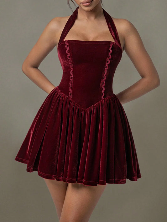 Kay's Velvet Halter Skater Dress