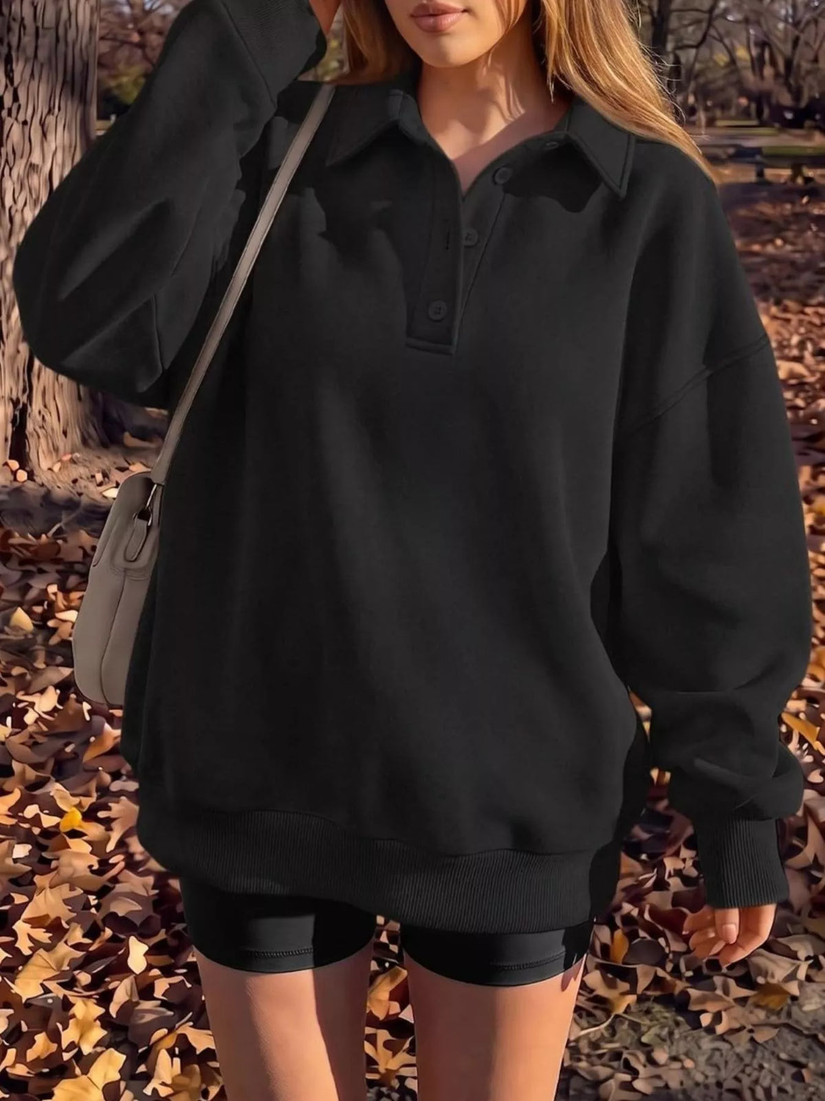 Button Detail Dropped Shoulder Sweatshirt