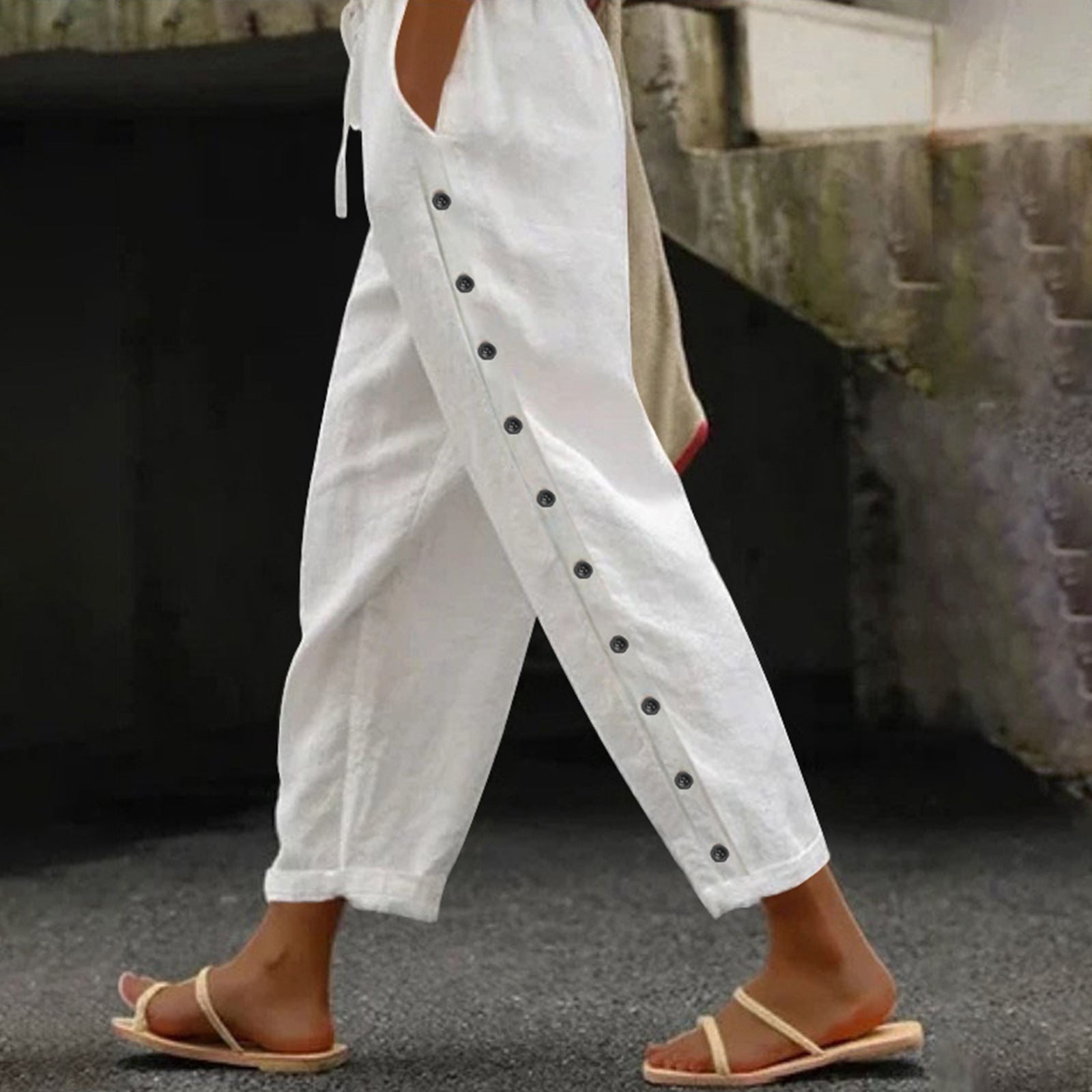 Casual Patchwork Button Pants