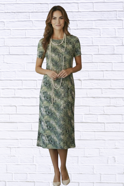 Jenneke Palm Leaf Shift Dress - Palm Green Leafs Printed on a white Back Ground