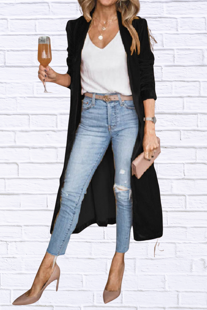 Open Front Long Sleeve Longline Cardigan
