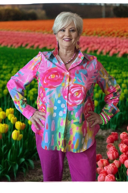 Women’s Vibrant Multicolor Floral Print Casual Shirt – Bright, Chic, and Striking