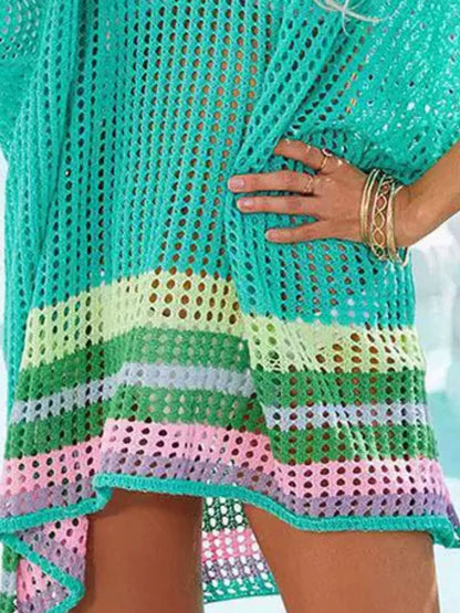 Crochet Rainbow Trim Cover-Up Dress