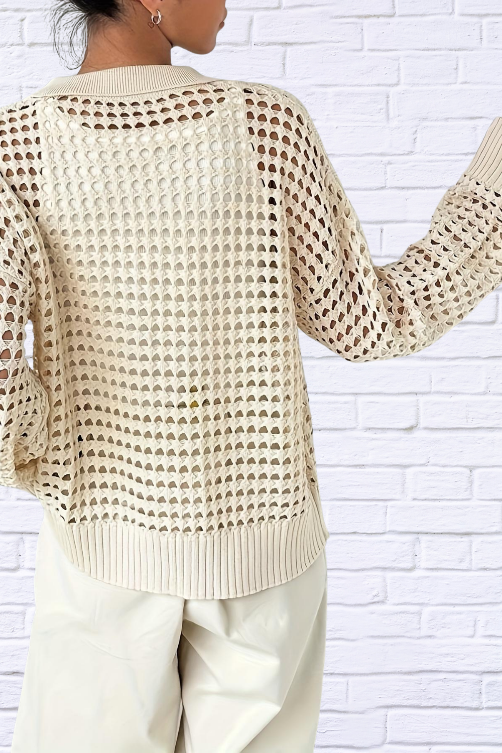 Hollow Out Knit Button Front Cardigan