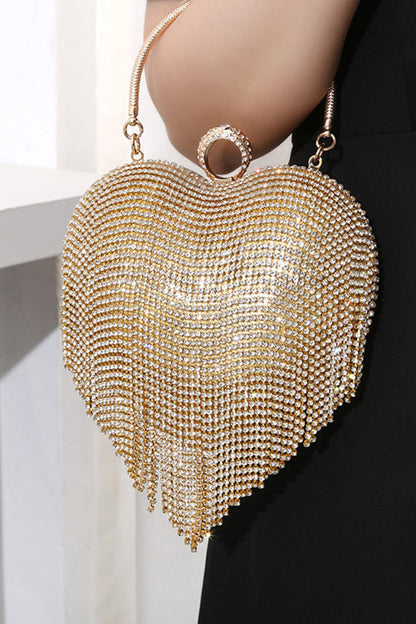 Rosiedress Luxury Heart Shape Rhinestones Tassel Evening Handbag