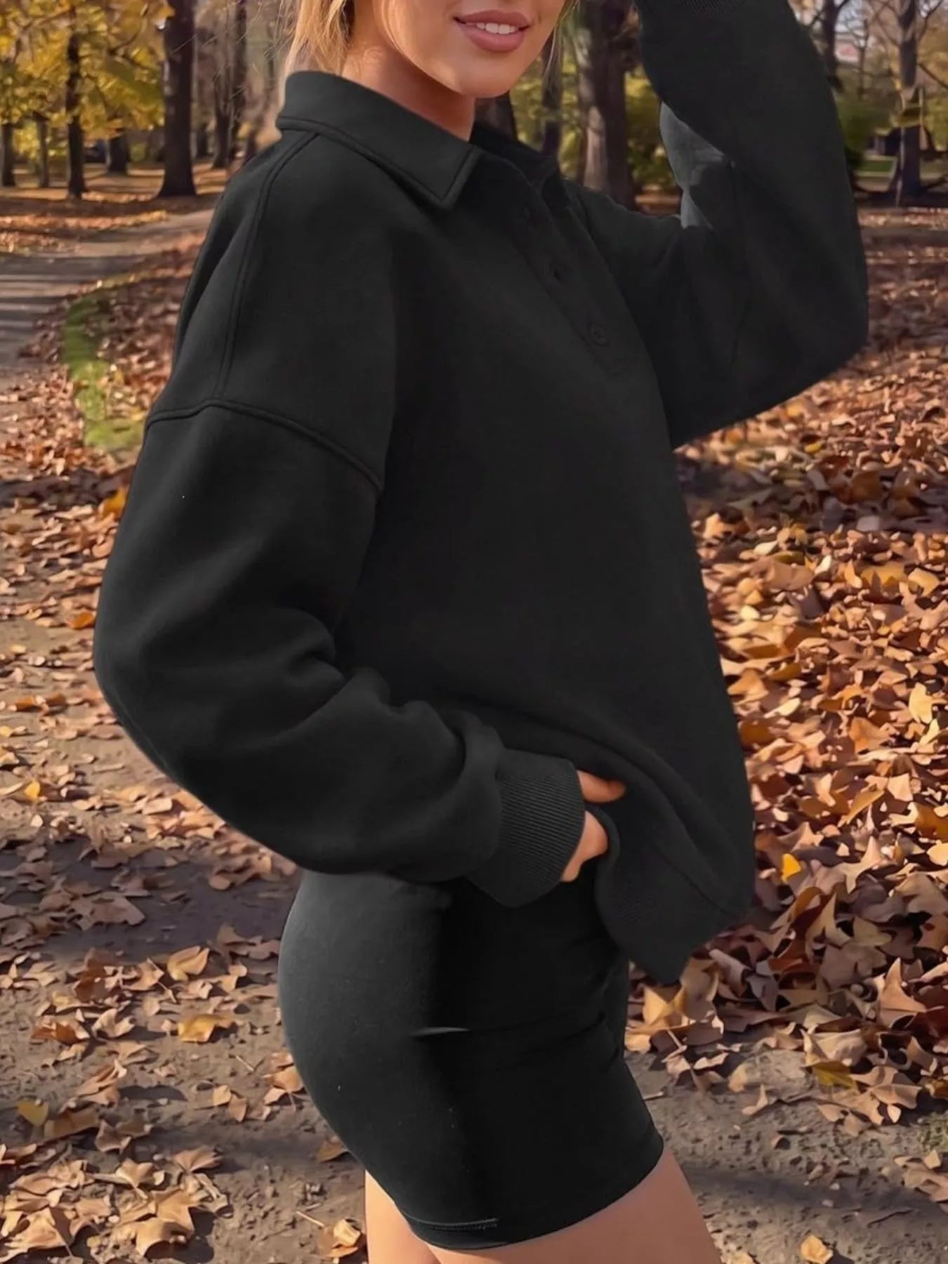 Button Detail Dropped Shoulder Sweatshirt