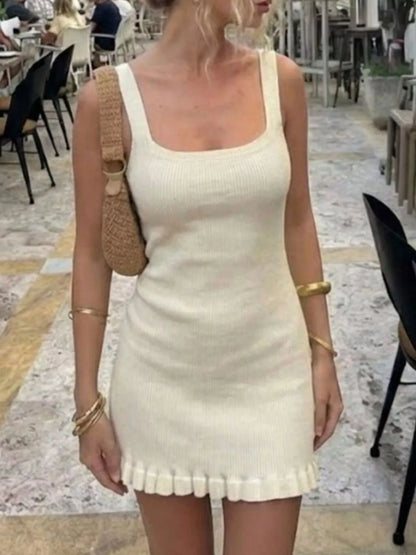Elena's Ribbed Knit Square Neck Sweater Dress