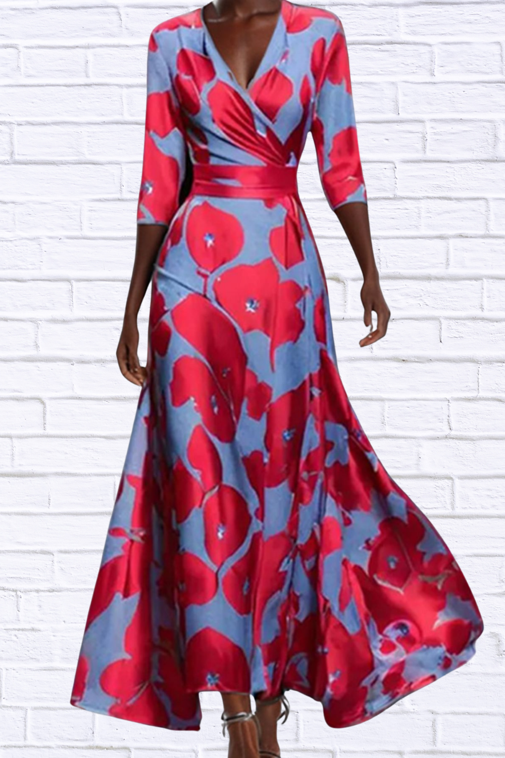 Floral Print Half Sleeve Maxi Dress