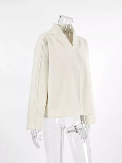 Elegant Stand Collar Open Front Outerwear