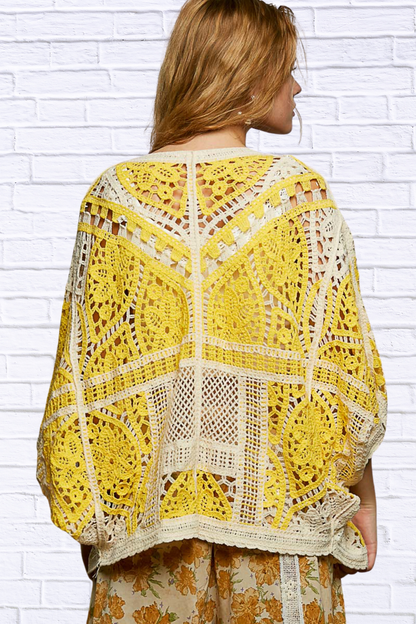 Golden Glow  Open Front Crochet Cardigan with Scalloped Edge