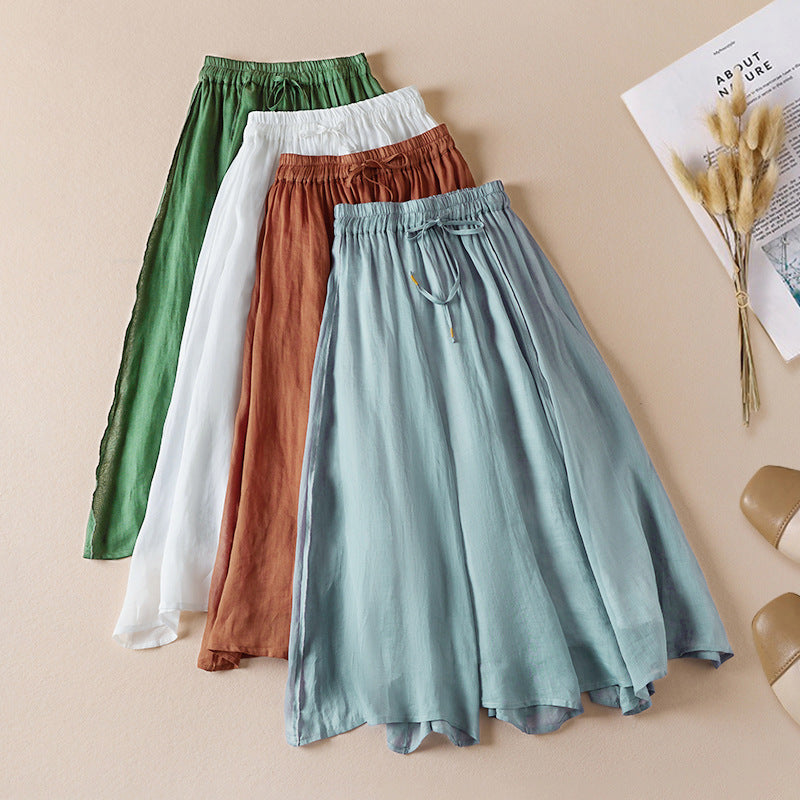 Solid Color Ramie Artistic Retro Skirt