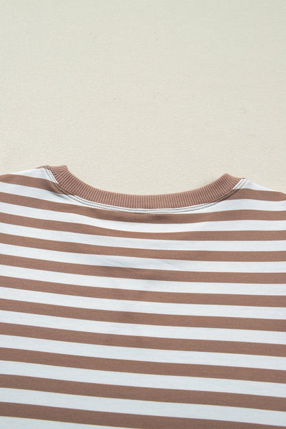 Orange Stripe Short Bubble Sleeve T Shirt