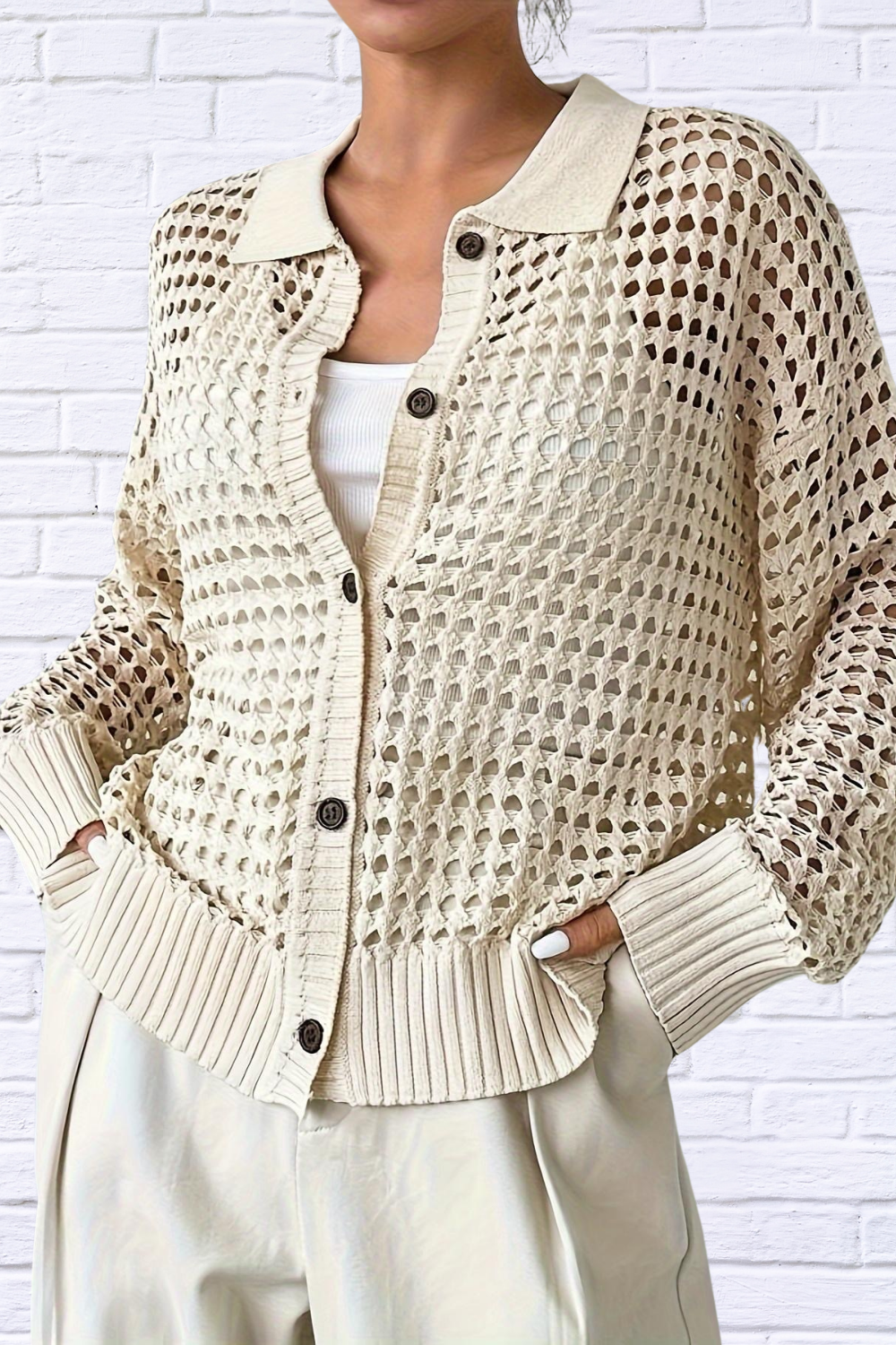 Hollow Out Knit Button Front Cardigan