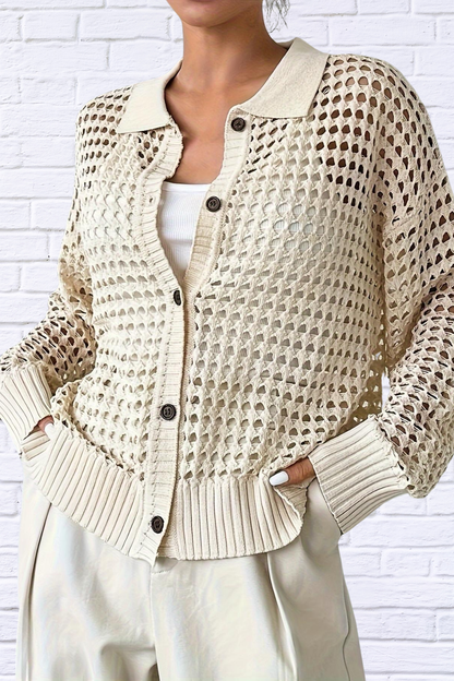 Hollow Out Knit Button Front Cardigan