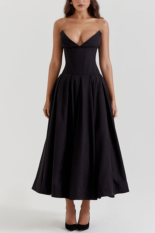 Rosiedress V Neck Strapless Corset Swing Maxi Dress