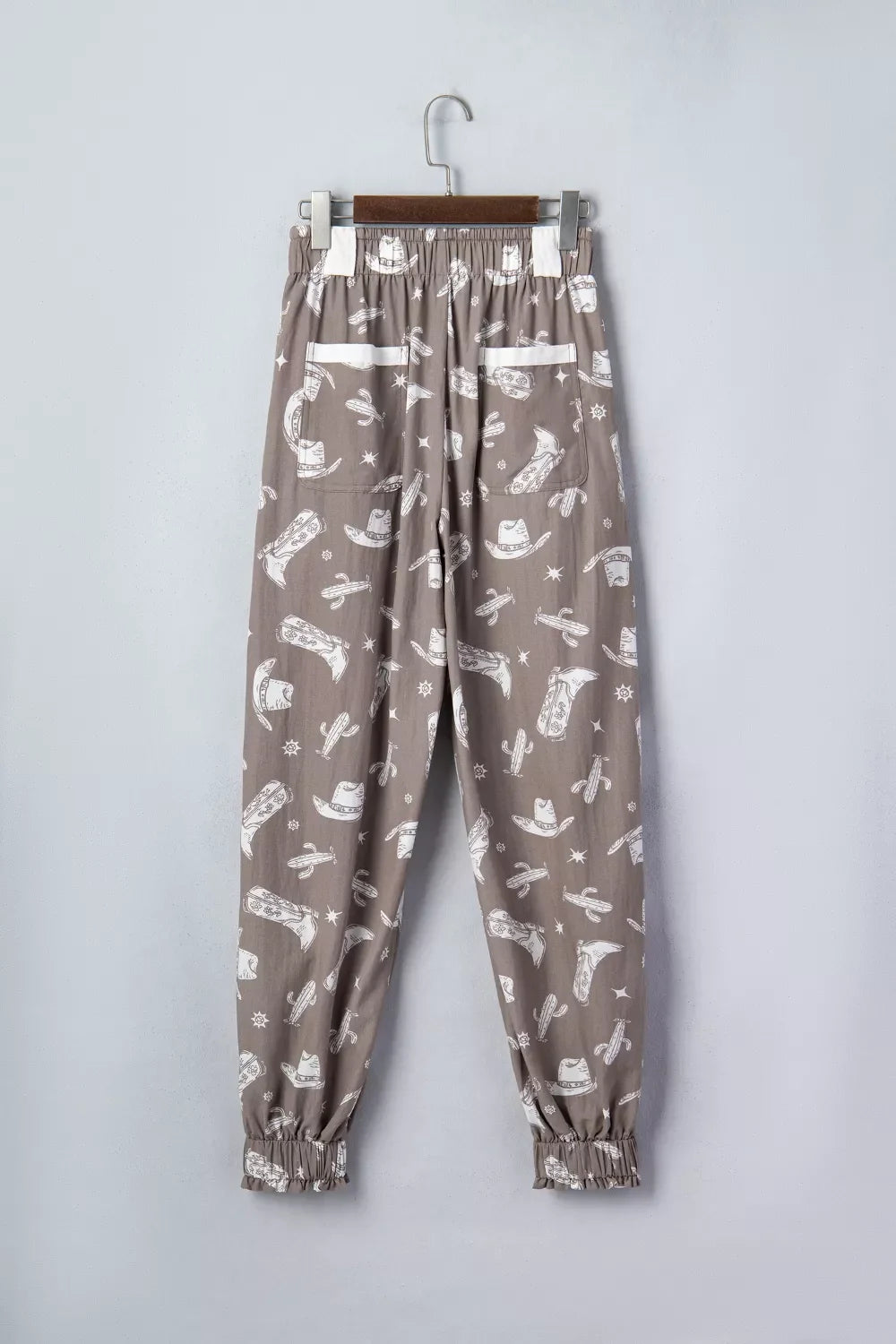 Western Cactus Cowgirl Hat Boot Printed Vintage Drawstring Jogger Pants