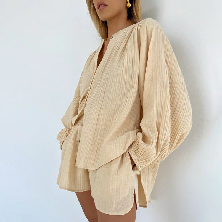 Summer shirt slit shorts two piece set