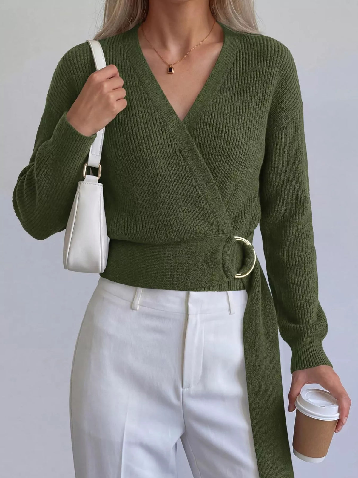 Metal Ring Detail Dropped Shoulder Sweater