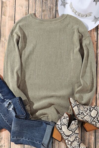 Blue Zone Planet | Sequin Round Neck Dropped Shoulder Sweatshirt