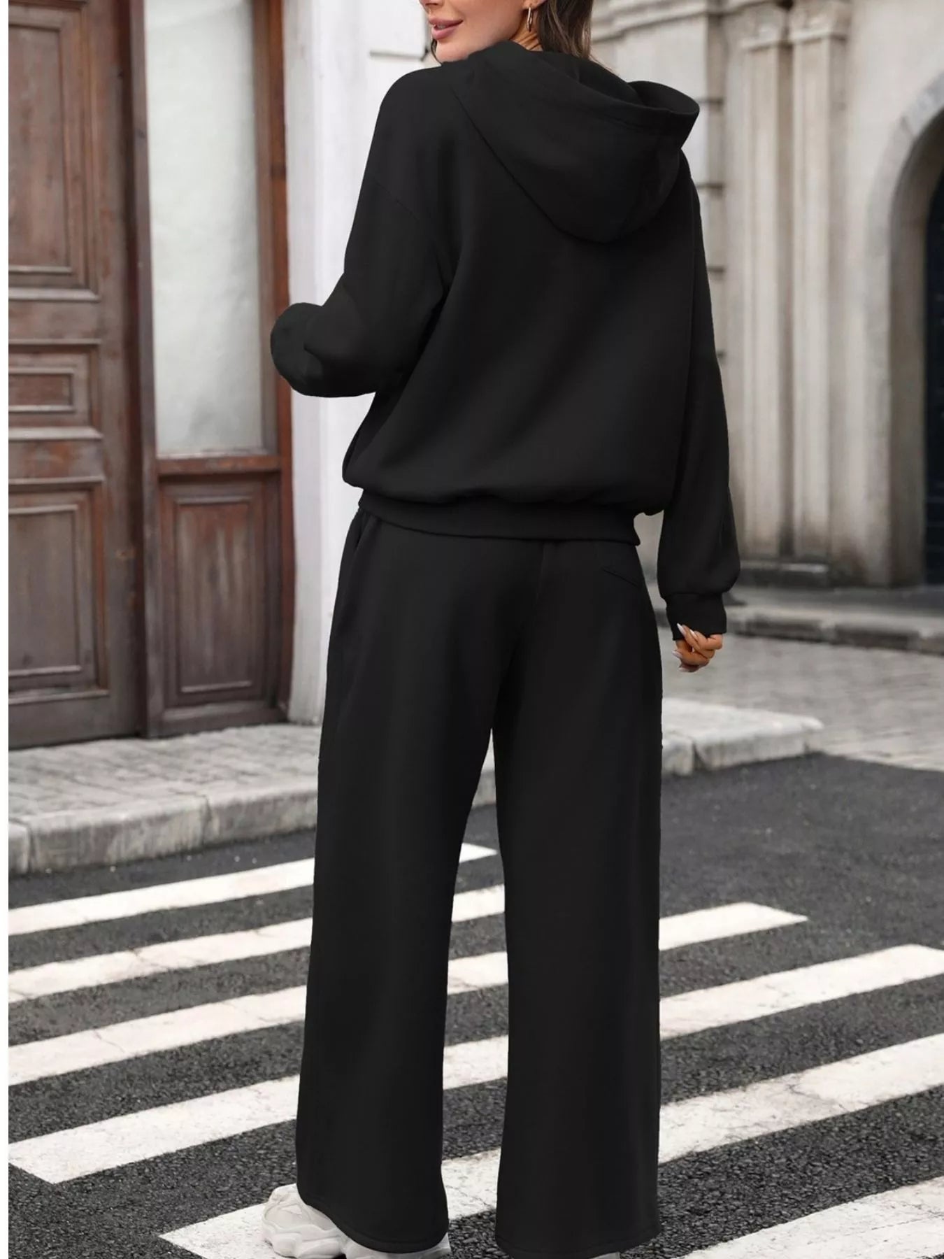 Kangaroo Pocket Hoodie and Wide-Leg Pant Set