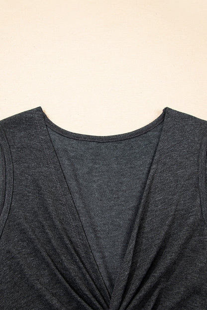 Carbon Grey Twisted Bust V Neck Sleeveless Dress