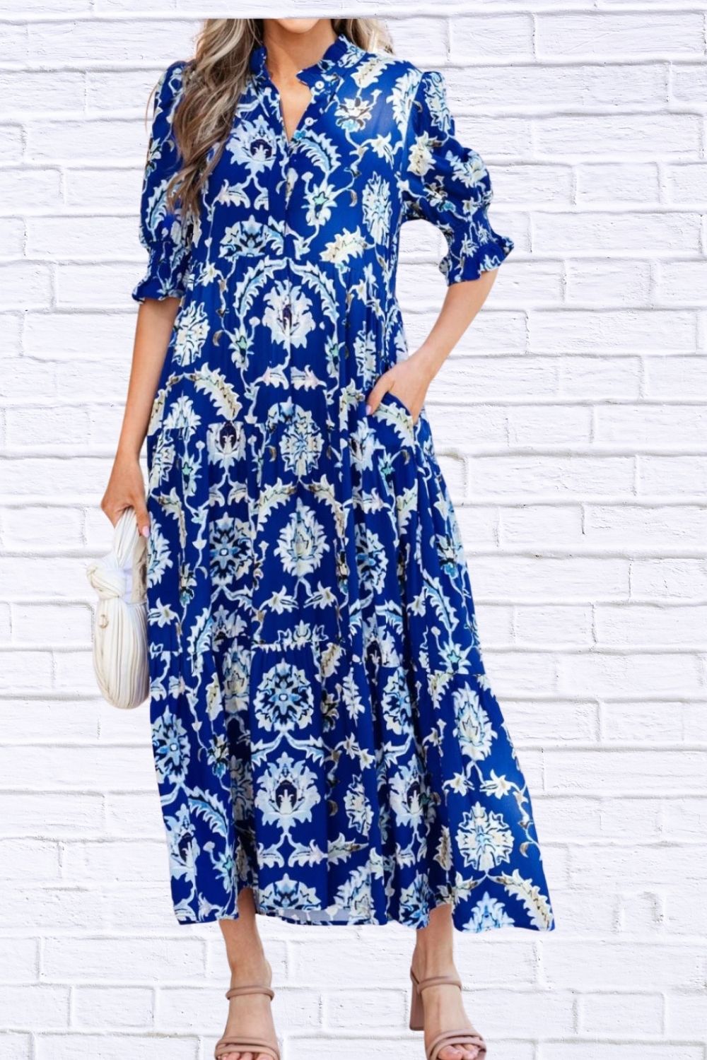 Wild Floral Print Frilled Collar Half Sleeve Dress for Women
