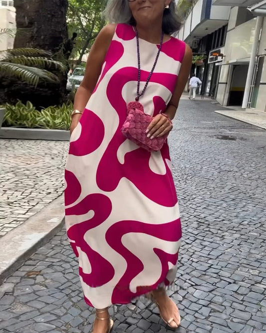 Robe à imprimé géométrique sans manches et col rond