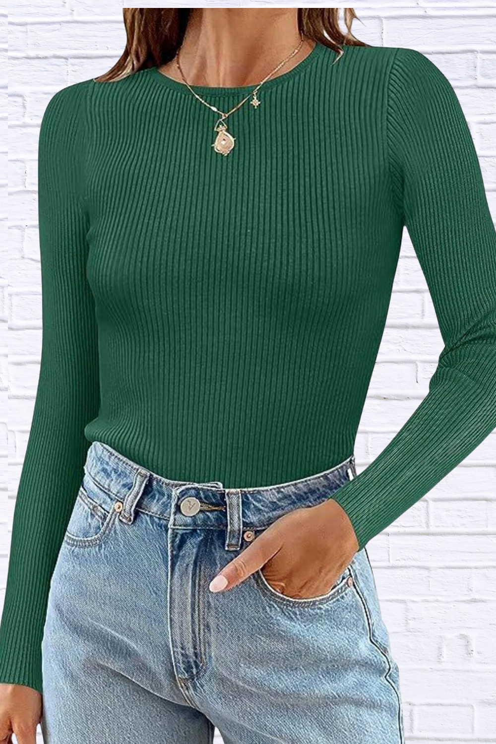Ribbed Knit Slim Fit Long Sleeve T-Shirt