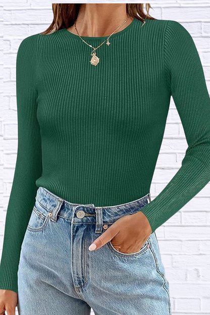 Ribbed Knit Slim Fit Long Sleeve T-Shirt
