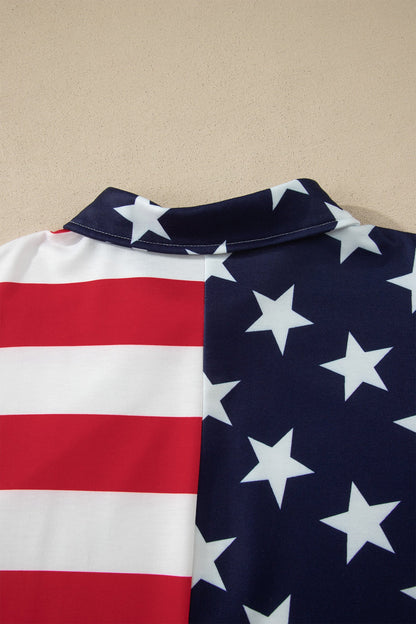 Multicolour Stars Stripes American Flag Zipped Collar Oversized Sweatshirt