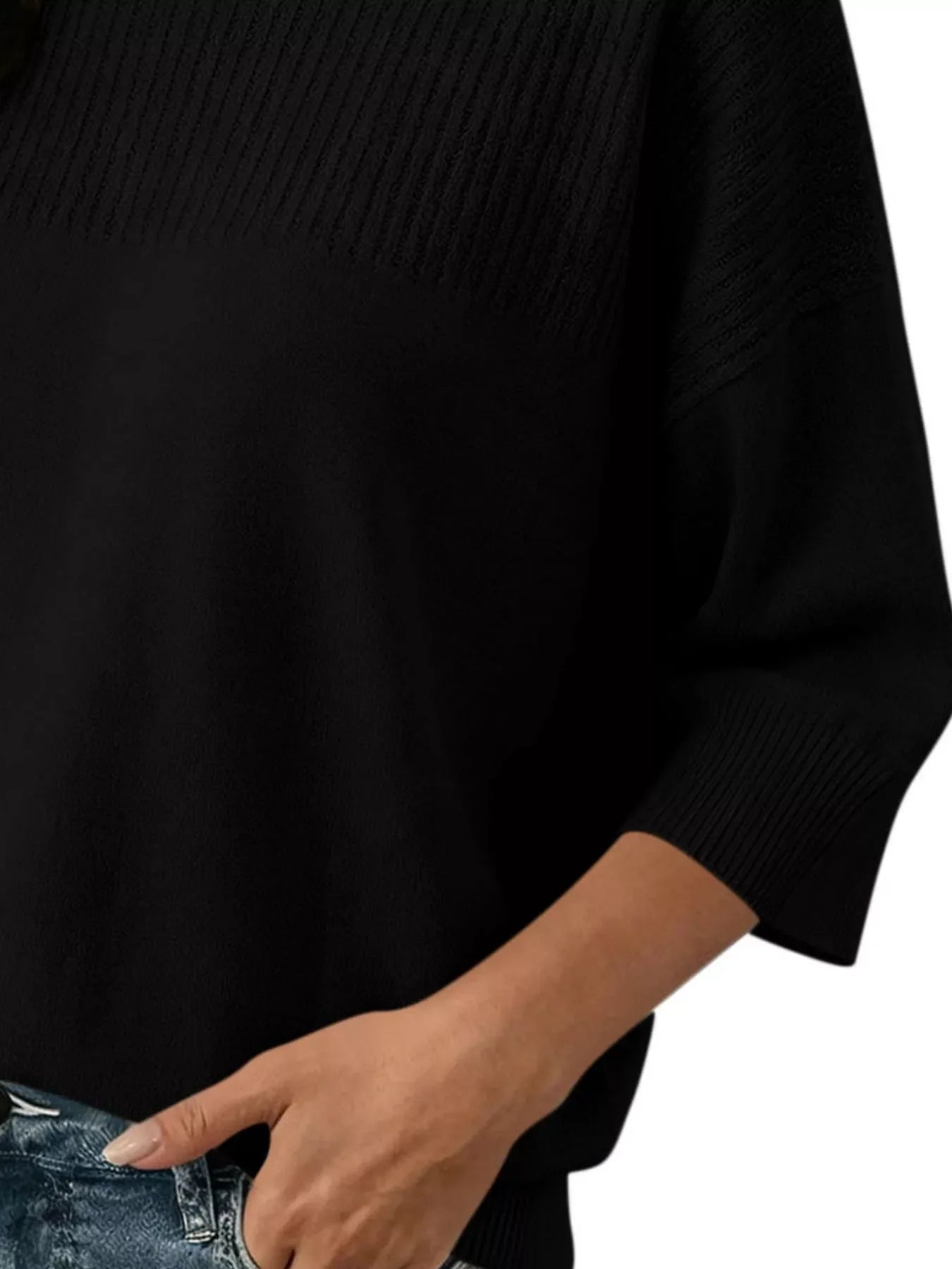 Elegant Crew Neck Eyelet Ribbed Sweater