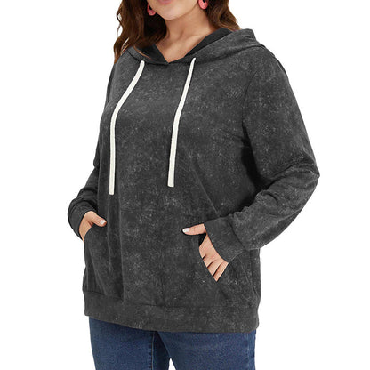 Plus Size Long-sleeved Pullover Hoodie with Pockets and Drawstring