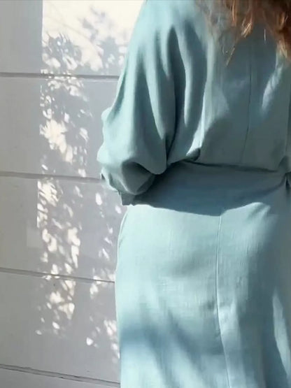 Side Slit Long Sleeve Shirt Dress