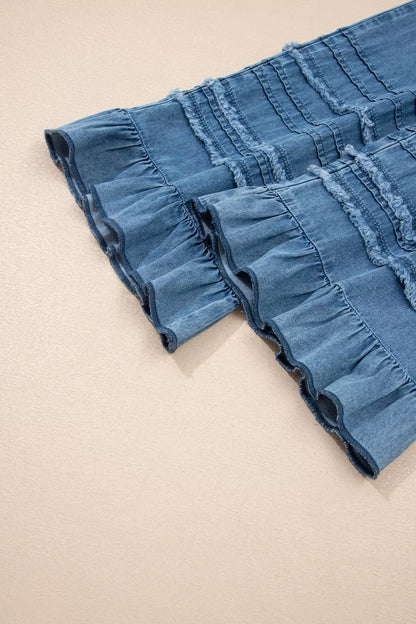 Ruffled Hem Wide Leg Chambray Pants