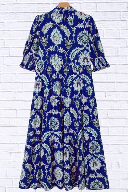 Wild Floral Print Frilled Collar Half Sleeve Dress for Women