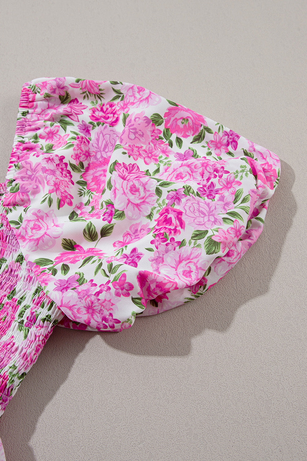 Blue Zone Planet | Pink Plus Size Floral Print Smocked Puff Sleeve Dress