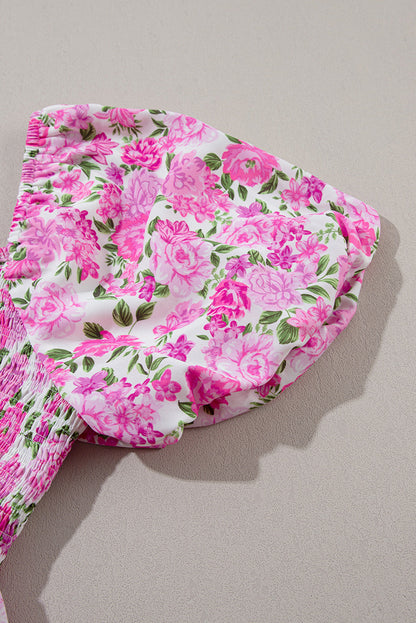 Blue Zone Planet | Pink Plus Size Floral Print Smocked Puff Sleeve Dress