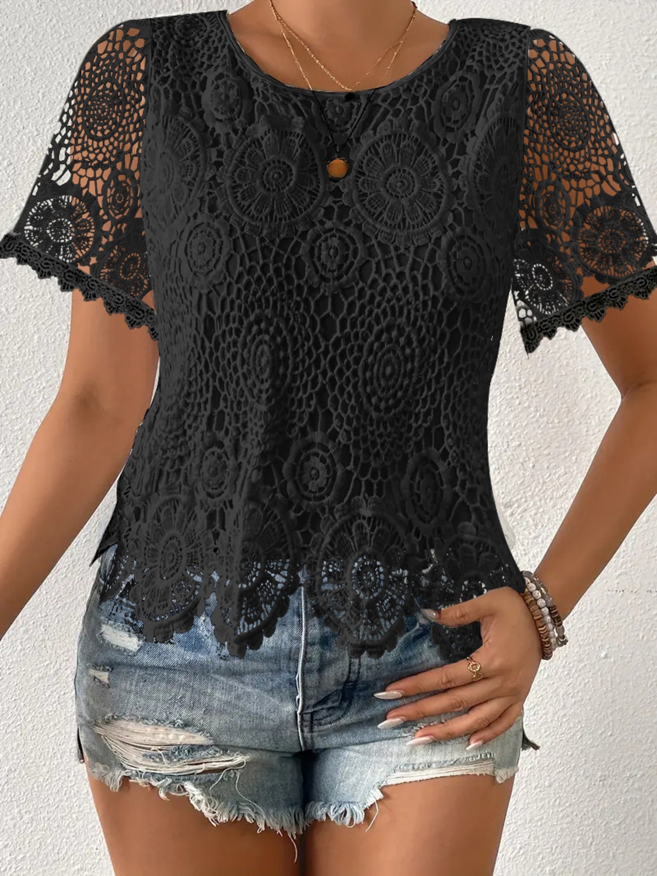 Lace Short Sleeve Blouse